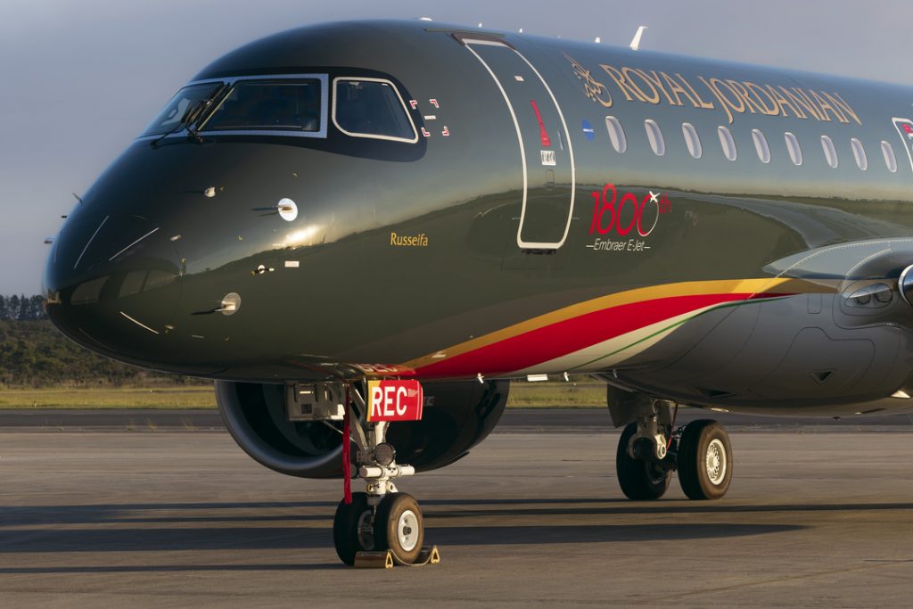 Embraer entrega 1.800ª aeronaves E-Jet à Royal Jordanian Airlines